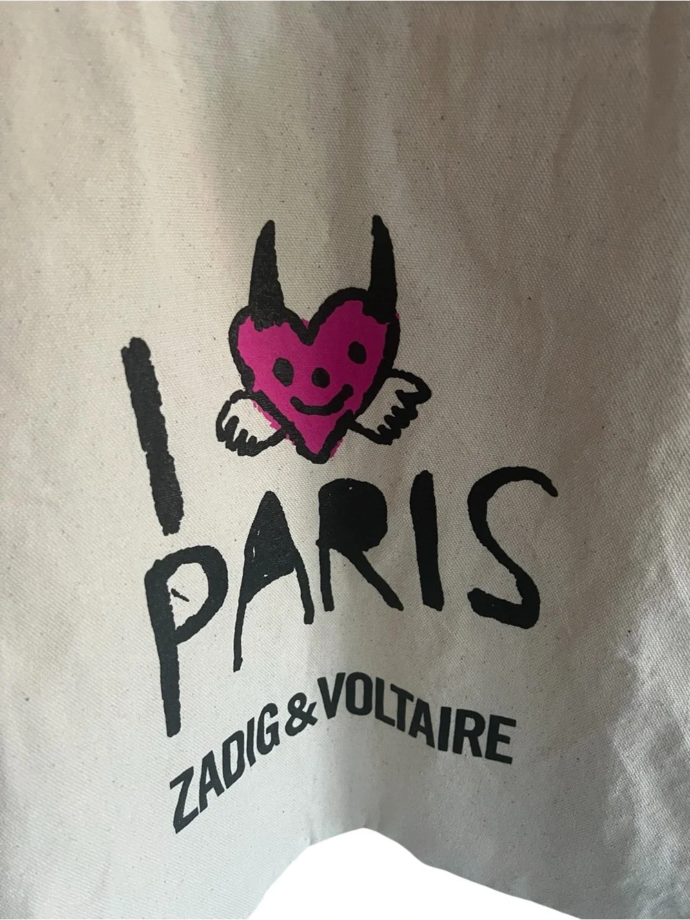 Zadig & Voltaire Natural Canvas Tote with Pink Heart Graphic GWP